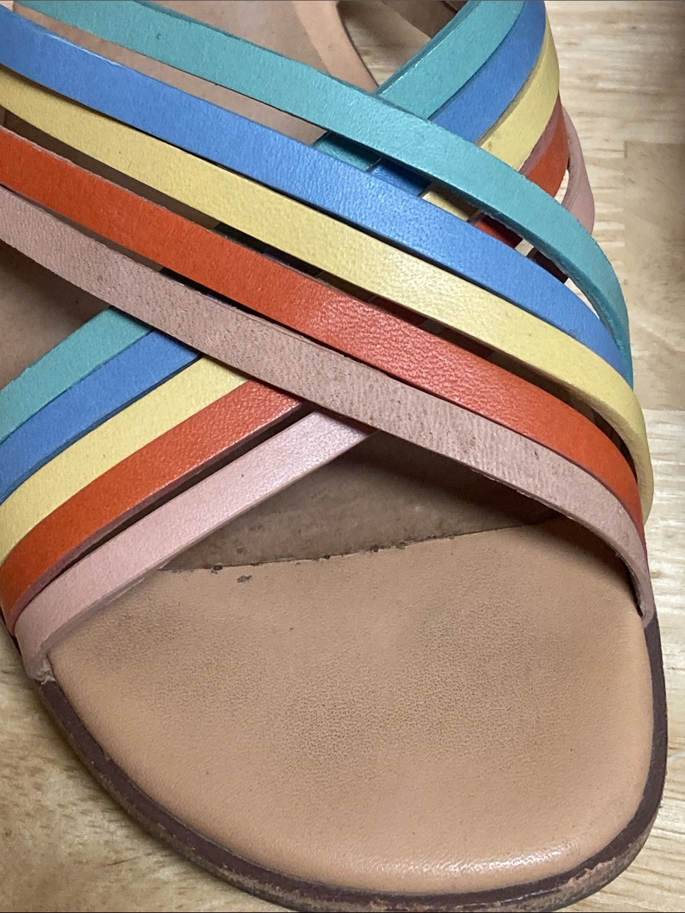 Madewell The Samira Flat Sandal in Leather Rainbow Striped Edition Sz 8 - Picture 10 of 12
